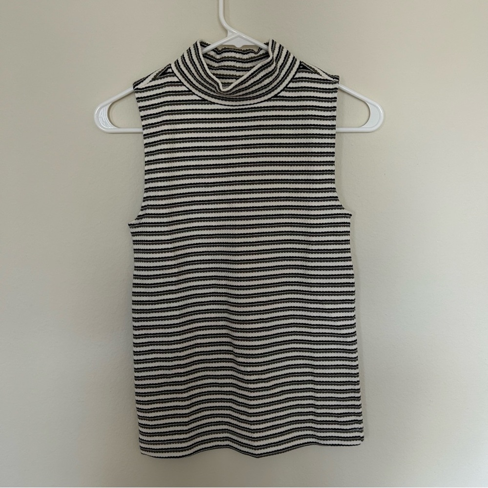 LOFT Black & White Striped Sleeveless Turtleneck Tank